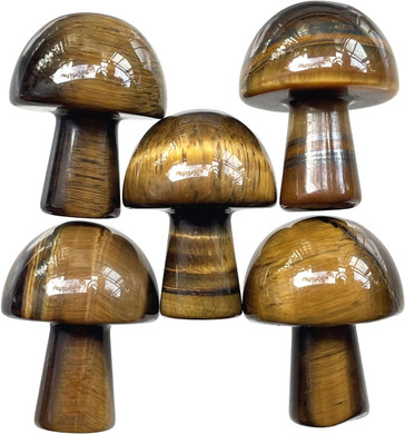 5Pcs Mini Mushroom Shaped Gemstone Statue Figurine, Carved Crystal Stone Mushrooms Crafts For Healing Chakra Reiki Balancing Home Decoration, Black Labradorite