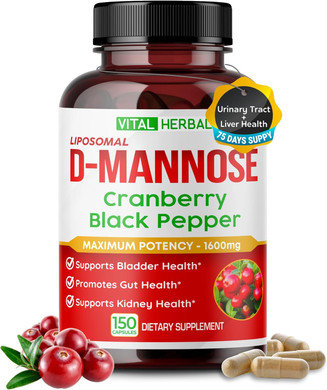 Vital Herbal Liposomal D-Mannose With Cranberry, Black Pepper- Maximum Potency - Supports Digestion, Gut Health- Made In The Usa