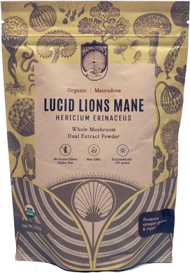 HamiltonS Lucid LionS Mane | Organic Mushroom Extract Powder For Synapse Repair, Nerve Growth Factor, Focus, Memory, And Concentration | High Potency | 30% Beta Glucans | Gf, Non-Gmo, Vegan (200G)
