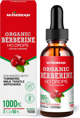 Organic Berberine Hcl 1000Mg Liquid Drops - With Ceylon Cinnamon Turmeric Milk Thistle Artichoke - High Bioavailability Supplement For Men Women - Vegan Sugar Free Gluten Free 2Fl. Oz (60Ml)