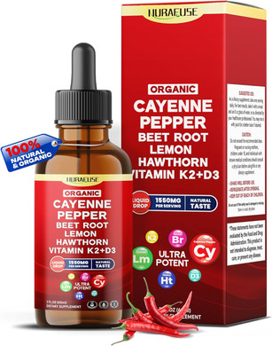 Organic Cayenne Pepper, Beet Root, Lemon, Hawthorn, Vitamin K2+D3 Liquid Drops  1500Mg Per Serving, Ultra Potent, Usa Made & Lab Tested  2 Fl Oz (60Ml)