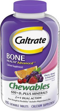 Caltrate Calcium & Vitamin D3 Supplement 600+D3 Plus Minerals Chewable Tablet, 600Mg (Cherry, Orange, And Fruit Punch Flavors, 155 Count)