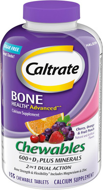 Caltrate Chewables 600 Plus D3 Plus Minerals Calcium Vitamin D Supplement, Cherry, Orange And Fruit Punch - 60 Count