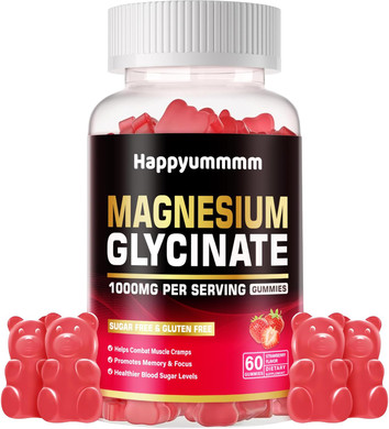 Magnesium Glycinate Gummies 1000Mg - Sugar Free Magnesium Potassium Supplement With Vitamin D, B6, Coq10 For Calm Mood & Sleep Support - 120 Strawberry Gummies