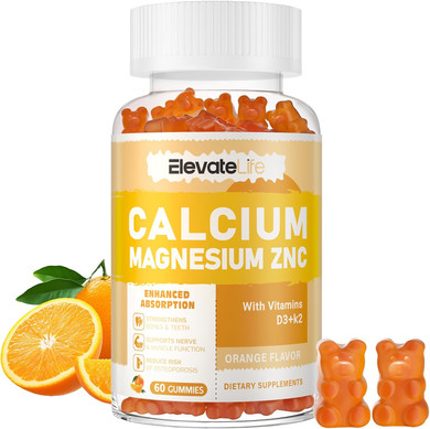 Calcium Magnesium Zinc Gummies With Vitamin D3 & K2 - High Potency Enhanced Absorption -60 Orange Gummies Flavored