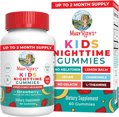 Maryruth Organics Kids Nighttime Gummies | Sugar Free | No Melatonin With L Theanine, Lemon Balm, Chamomile, Vitamin B6 | Relaxation Support For Kids 2+ | Vegan | Non-Gmo | Gluten Free | 60 Count