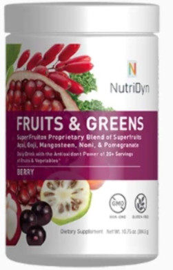 Nutridyn Fruits & Greens Berry Flavor *Certified Organic* W/ Acai, Gogi, Mangosteen, Noni & Pomegranate Super Fruits 304.8 Grams (Berry)