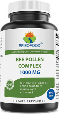 Brieofood Bee Pollen Complex 1000 Mg 120 Tablets - Made With Bee Pollen, Bee Propolis, & Royal Jelly Powder