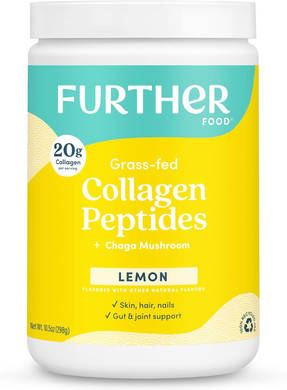 Further Food Lemon Collagen Peptides Powder, Grass-Fed Pasture-Raised Hydrolyzed Type 1 & 3 Protein, Gut Health + Joint, Hair, Skin, Nails, Paleo Keto Sugar-Free 10.50 Oz