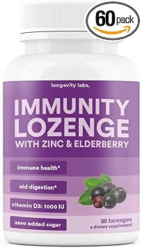 Immunity Lozenge W/Elderberry, Zinc & D3 | Immune Support Supplement For Men, Women & Kids | Non-Gmo, Gluten & Caffeine Free | 60 Lozenges