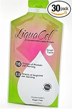 Liqucel Liquid Protein 16Grams Per 1Oz Serving - Watermelon Collagen Whey Arginine, 30 Packets