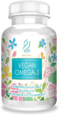 Actif Vegan Omega-3, High Strength Algae Oil Formula, 100% Natural, Organic Dha, Epa, Omega-3 - Non-Gmo, 90 Count