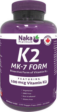 K2 Mk-7 330, Naka Platinum K2 (Mk-7 Form) 330 Veggie Caps - Exclusive Size: 300 + 30 Free, 330 Count