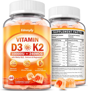 Vitamin D3 Supplement 10000Iu For Adult - Vitamin D3 5000Iu / 10000Iu Gummies With K2, Methyl B12, Calcium, Magnesium, Zinc And Elderberry For Women & Men - Sugar-Free, Vegan Vitamin D Gummies