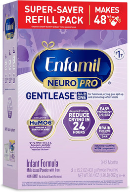 Enfamil Neuropro Gentlease Baby Formula, Brain Building Dha, Humo6 Immune Blend, Designed To Reduce Fussiness, Crying, Gas & Spit-Up In 24 Hrs, Has Prebiotics To Promote Softer Stools, Baby Milk, 30.4 Oz Refill