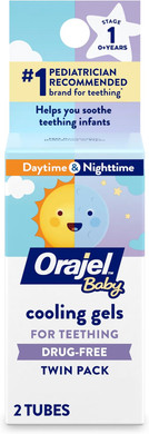 Orajel Baby Daytime & Nighttime Cooling Gels For Teething, Drug - Free, #1 Pediatrician Recommended Brand For Teething*, Two 0.18Oz Tubes