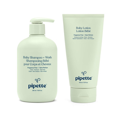 Pipette Fragrance-Free Wash And Lotion Duo, Clean, Tear-Free Bath Time, Sulfate-Free, Paraben-Free, Sensitive Skin Baby Wash, Sensitive Skin Baby Lotion, Hypoallergenic, Non-Toxic