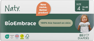 Naty Bioembrace Baby Diapers Size 4 (1540 Lbs) | 100% Biobased On Skin | Plant-Based Softness | Dermatologically Tested, Super Absorbent | 88 Count