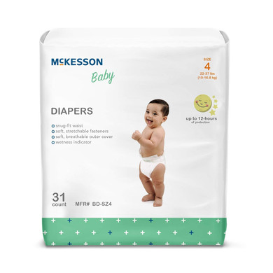 Mckesson Baby Diapers, Size 4, 22 Lbs To 37 Lbs, 