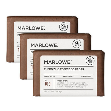 Marlowe. No. 109 Coffee Bar Soap 7 Oz (12 Bars)  Exfoliating Body Scrub For Men With Natural Extracts, Caffeine, Coffee Bean & Cocoa Butter  Energizing Fresh Brewed Scent