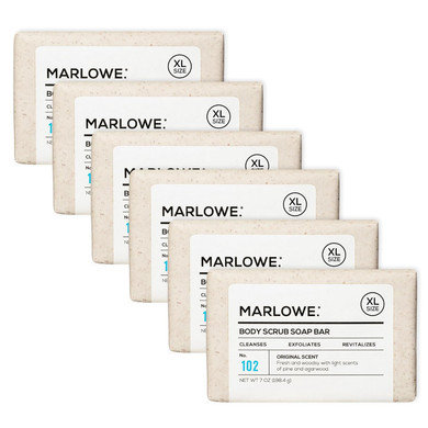 Marlowe. No. 102 Body Scrub Soap 7 Oz (6 Bars), Oud Wood, Exfoliating Soap Bar With Shea Butter, Olive Oil & Green Tea Extracts, Cleanses, Smooths & Revitalizes Skin, Earthy & Smoky Scent