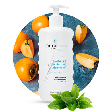 Mirai Clinical Body Wash For Strong Body Odor - Renewing Body Purifying & Deodorizing With Natural Persimmon & Green Tea Extracts - Nonenal Eliminator For Women & Men - 9.29 Fl Oz