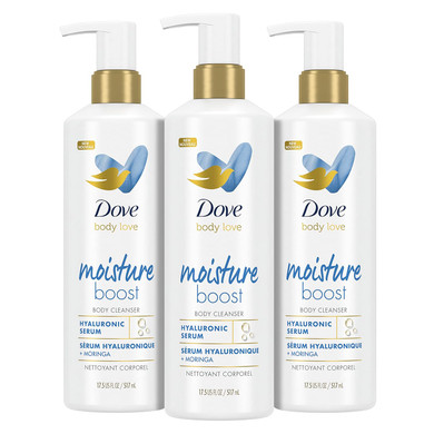 Dove Body Love Body Cleanser Moisture Boost For Dry Skin Body Wash With Hyaluronic Acid And Moringa Oil 17.5 Fl Oz