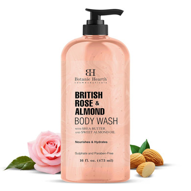 Botanic Hearth British Rose & Almond Body Wash | Shower Gel | 16 Fl Oz With Shea Butter | Moisturizing Body Wash Shower Gel For Softer, Smoother Skin | Sulfate & Paraben Free