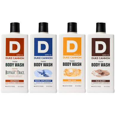 Duke Cannon Supply Co. Thick High Viscosity Body Wash - 3X Thicker, Plant-Based, Mineral-Enriched Body Wash For Men - Bourbon, Naval Diplomacy, Old Glory, & Bay Rum