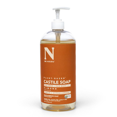 Dr. Natural Castile Liquid Soap - Multi-Use Body Wash, Shampoo And Face Wash - Hydrating Body Soap For Skin, Hair, Pets And Home - Almond - 32 Oz