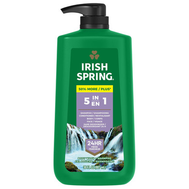 Irish Spring 5 In 1 Body Wash For Men, Men'S Body Wash, Smell Fresh And Clean For 24 Hours, Conditions And Cleans Body, Face, And Hair, Made With Biodegradable Ingredients, 30 Oz Pump