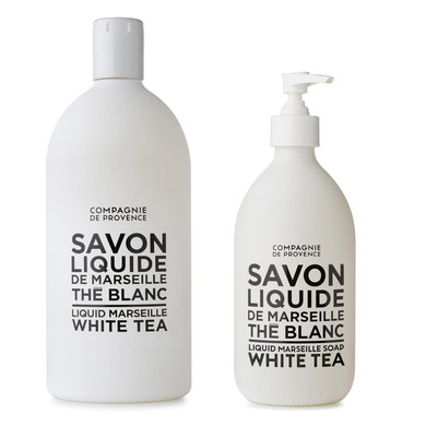 Compagnie De Provence Savon De Marseille Extra Pure Liquid Soap - White Tea - 16.7 Fl Oz Glass Pump Bottle And 33.8 Fl Oz Plastic Bottle Refill
