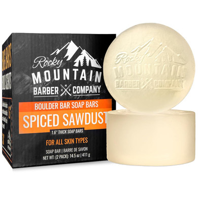 MenS All-In-One Shampoo & Body Soap Bars  Extra Thick 1.6 Glycerin Hair & Body Soap Bars - 2 Soaps - Spiced Sawdust Scent - With Coconut Oil, Oat Protein & Cedarwood Oil - Made In Usa - 14.5 Oz