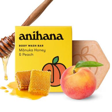 Anihana Body Wash Bar With Coconut Oil, Soap Free, Moisturizing, Gentle, Soft Skin Care, Refreshing Manuka Honey & Peach Scent 2.8 Oz