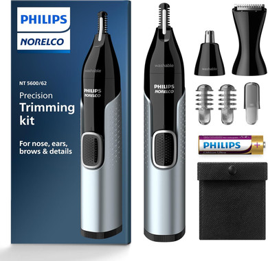 Norelco Philips Nose Trimmer 5000, For Nose, Ears, Eyebrows, Black And Silver, Nt5600/42