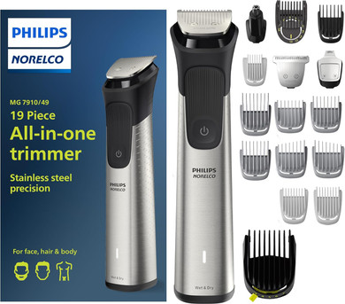 Philips Norelco Multi Groomer 9000-25 Piece Mens Grooming Kit For Beard, Body, Face, Nose, And Ear Hair Trimmer,Shaver, And Clipper With Premium Storage Case - No Blade Oil Needed, Mg7770/49