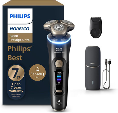 Philips Norelco Shaver I9000 Prestige Ultra, Wet & Dry Electric Shaver, White Gold, Senseiq Pro Technology, Triple Lift & Cut System, 360 Rotating Nanotech Precision Blades, Beard Styler, Xp9403/88