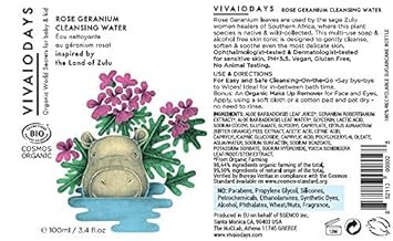 Organic Rose Geranium Cleansing Water -Quick Clean Up For Baby & Gentle Makeup Remover ((15.2 Oz | 450 Ml Large))