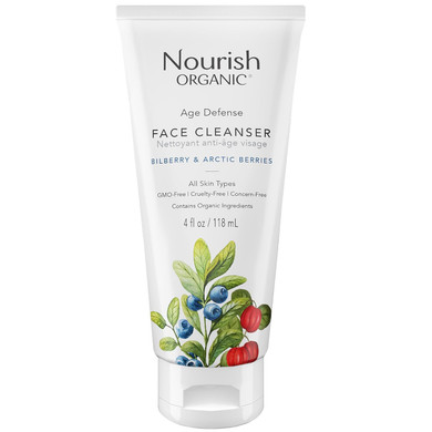 Nourish Organic Face Cleanser, Age Defense Bilberry & Arctic Berries  Anti-Aging Face Wash With Aloe Vera + Washable Cotton Round