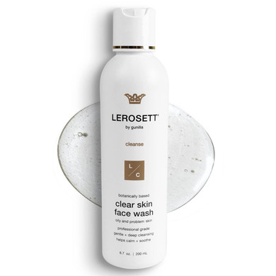 Lerosett® Clear Skin Face Wash  Gentle Gel Cleanser With 60% Aloe-Rich Botanicals, 4% Glycolic Acid & Vit-E Microbeads  Fights Breakouts, Unclogs Pores, Balances Oil  Spa-Grade, Vegan  6.7Oz