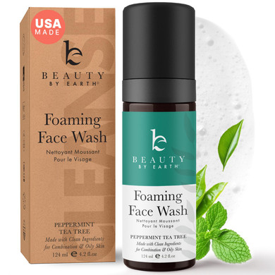 Beauty By Earth Foaming Face Wash Cleanser  Gentle, Non-Toxic Daily Facial Wash For Sensitive & Oily Skin, Natural & Organic Ingredients, Made In Usa