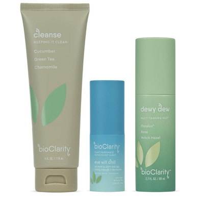 Bioclarity Vegan Face Wash, Toner & Eye Gel Set (3 Piece), Includes Cleanse, Dewy Dew & Eye Will Chill, Gentle Plant-Based Formulas, Effective Hydrating Skincare For All Skin Types