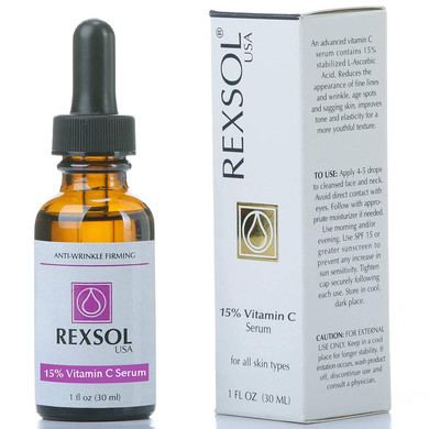 Rexsol 15% Vitamin C Serum - Anti-Wrinkle Firming Formula With Hyaluronic Acid - 30Ml / 1 Fl Oz