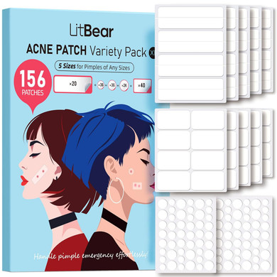 Litbear Large Pimple Patches, 5 Sizes 324 Patches Big Acne Patches, Xl Hydrocolloid Bandages For Full Face, Forehead, Chin, Nose, Body, Back, Neck & Chest, Stirp, Square Large Hydrocolloid Patch