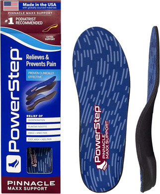 Powerstep Pinnacle Maxx Orthotic Insoles - Orthotics For Overpronation With Maximum Stability & Comfort - Firm + Flexible Angled Heel Style To Help Flat Feet - Heavy Duty Inserts