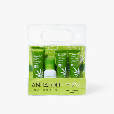 Andalou Naturals, On The Go Essentials - The CannaCell® Routine, Travel Friendly, TSA- Approved, Reusable Bag (4 Pcs)