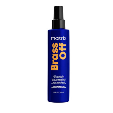 Matrix Brass Off All-In-One Toning Leave-In Spray - Nourishes And Neutralizes Brassy & Orange Tones With Frizz Control, For Color-Treated Hair, 6.8 Fl Oz