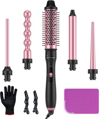Landot 5-In-1 Curling Iron Wand Set: Hair Curler Set With Curling Thermal Brush 1-1/2 Inch And 4 Interchangeable Ceramic Curling Wand (0.35-1.25) - Instant Heat Up Long Lasting Curls
