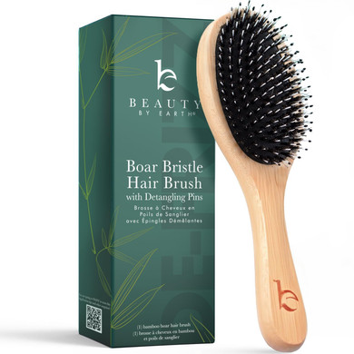 Boar Bristle Paddle Hair Brush - Smoothing Wood Brush For Thick, Curly & Wavy Hair, Detangling Natural Bristles For Women, Stimulates Scalp