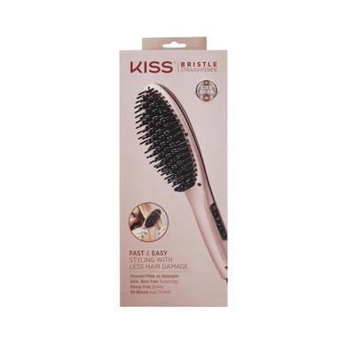 Kiss Bristle Hair Straightener Heat Brush, Digital Temperature Control Up To 410°F, 90-Minute Auto Shutoff, Cool-Tip Ionic Bristles, Lightweight Handle, 360° Swivel Cord, Pink, 1.25 Lbs